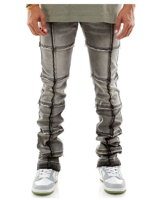 Grey stacked cut & sew jeans stacked skinny jeans