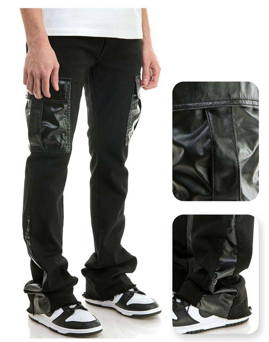 BLACK
PU COMBO SKINNY FLARE CARGO PANTS
STACKED FLARE FIT